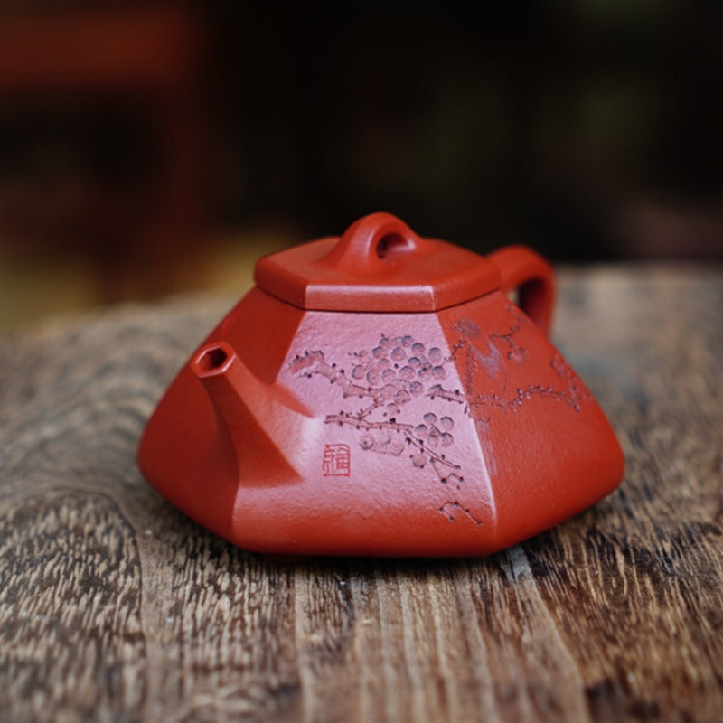 Full Handmade Yixing Zisha Teapot [Liufang Shi Piao Pot] (Zhu Ni - 120ml)