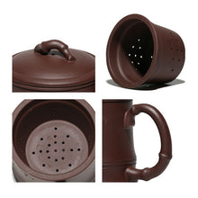 Load image into Gallery viewer, Yixing Purple Clay Tea Mug with Filter [Bamboo] | 宜兴紫砂刻绘 [竹节] (带茶滤)盖杯
