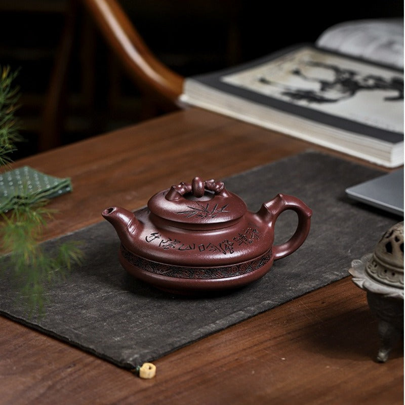 Full Handmade Yixing Zisha Teapot [Lucky Bamboo] (Zi Ni - 480ml)