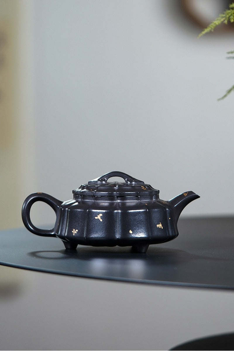 Vollständig handgefertigte Yixing-Zisha-Teekanne [Jinwen Zhou Pan] (Reduzierend gebrannter Zhu Ni - 240 ml)