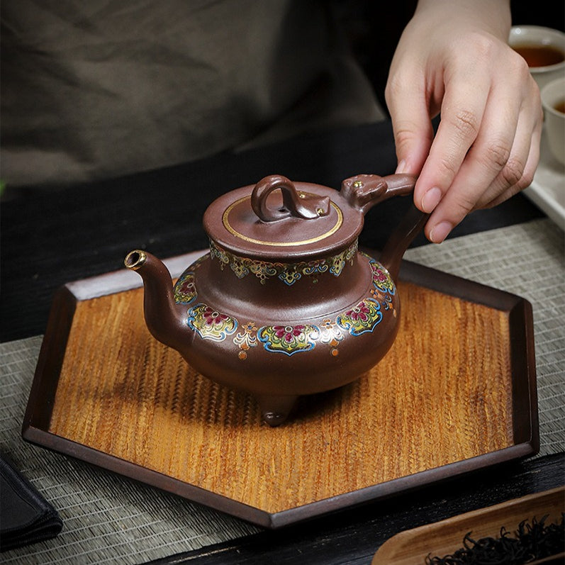 Tetera Yixing Zisha hecha a mano [Sanzu Fan Hua] (Jinsha Zi Ni - 350ml)