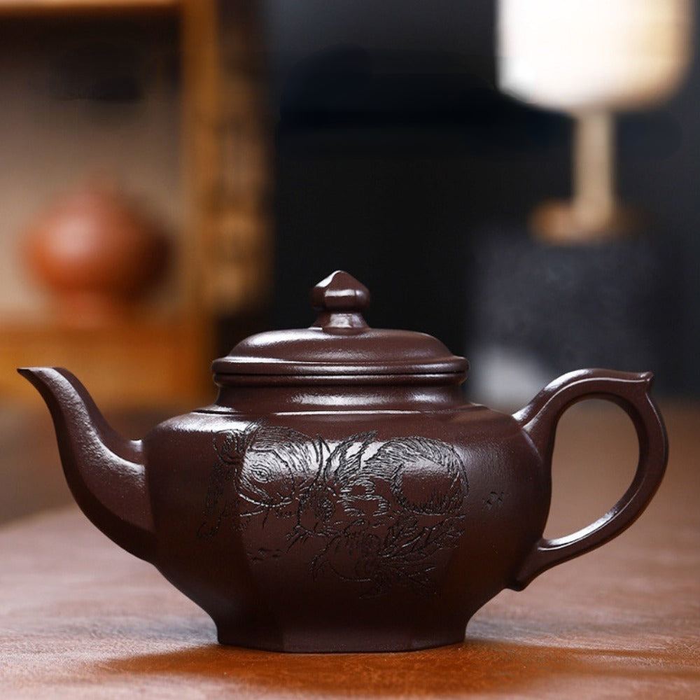 Full Handmade Yixing Zisha Teapot [Liufang Xiao Ying Pot 六方笑樱壶] (Zi Ni - 280ml)