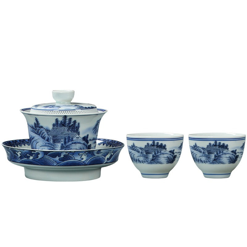 Ancient Celadon Style Ceramic [Jinxiu Heshan] Sancai Gaiwan Set 190ml