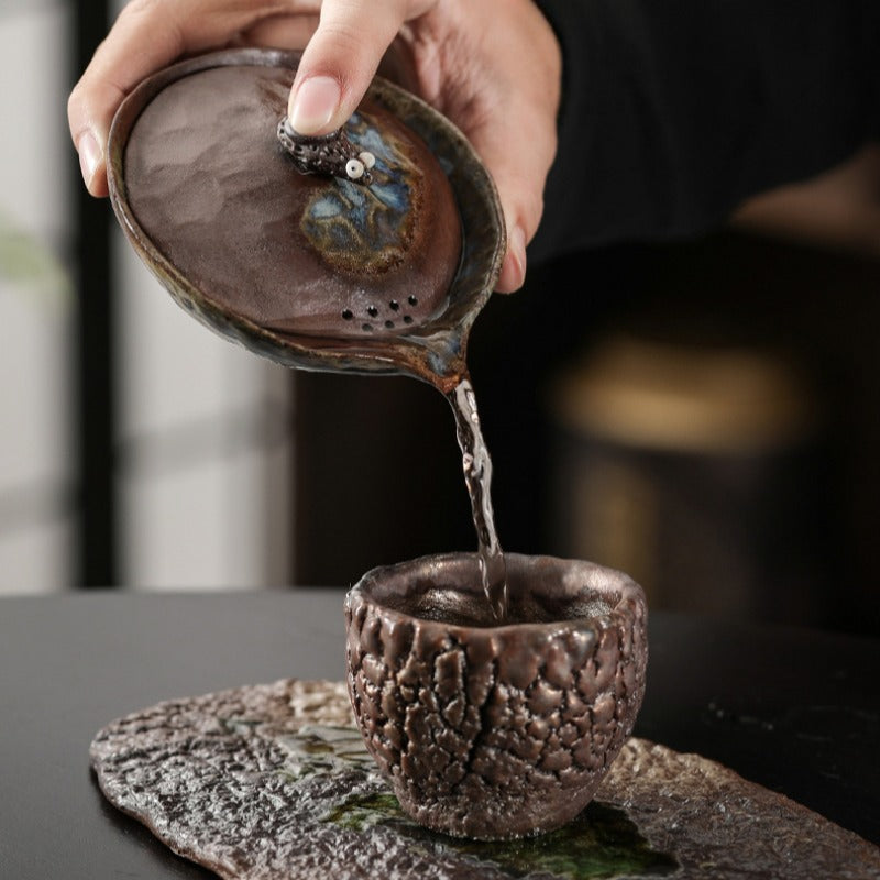 Kiln Change Firewood Firing Handmade Ceramic Gaiwan / Hand-Grab Pot / Tea Tray - YIQIN TEA HOUSE | yiqinteahouse.com | ceramic teapot, gaiwan, tea tray, teapot, teaware