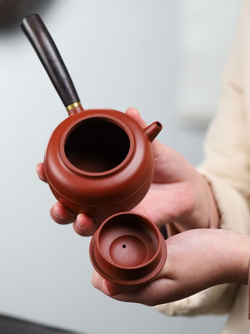 宜兴紫砂茶壶【唐羽鼓】（紫朱泥/大红袍 - 240ml）