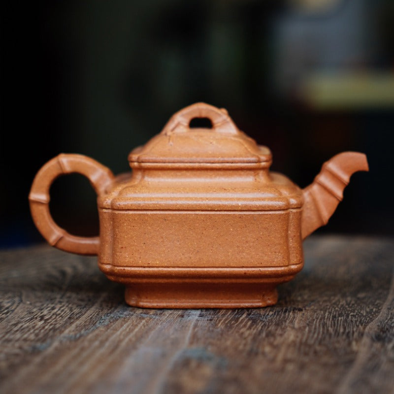 Full Handmade Yixing Zisha Teapot [Sifang Bamboo Pot] (Jiang Po Ni - 200ml)