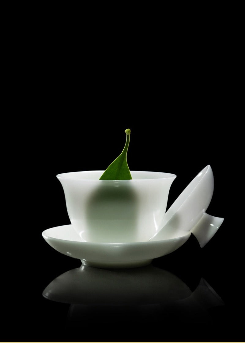 Ice Jade White Porcelain Unglazed Thin Walled Sancai Gaiwan [Ingot] 120/150/230ml