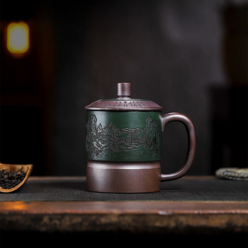 Master Handmade Yixing Zisha Tea Mug [Jiangshan Ru Hua] (Jinsha Zi Ni - 380ml)