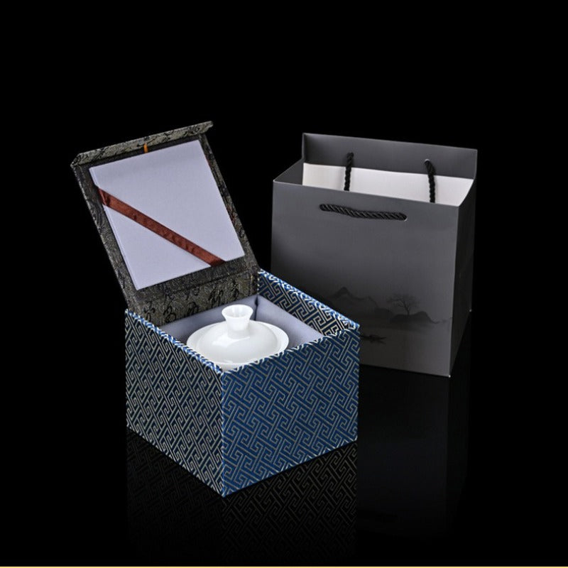 Ice Jade White Porcelain Unglazed Thin Walled Sancai Gaiwan [Ingot] 120/150/230ml