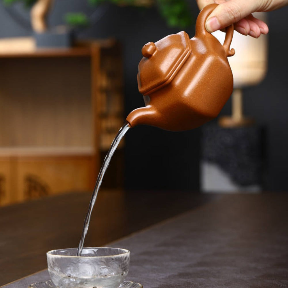 Full Handmade Yixing Zisha Teapot [Liufang Fanggu Pot] (Jiang Po Ni - 260ml)