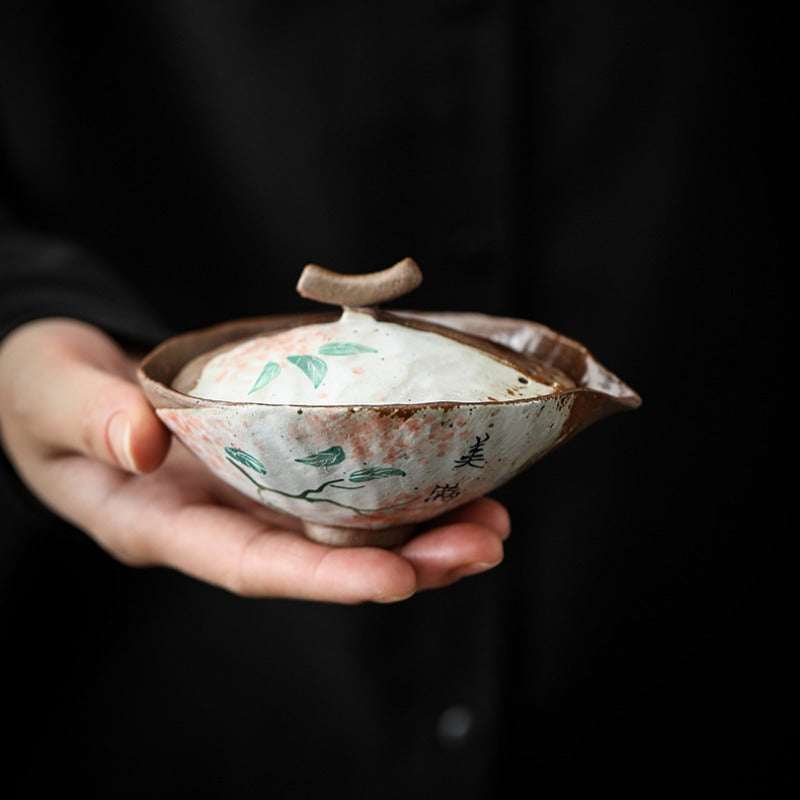 Firewood Fired Hand-painted Floral Ceramic Gaiwan / Tea Cup Set [Happiness] - YIQIN TEA HOUSE | yiqinteahouse.com | ceramic teapot, gaiwan, tea cup, teaware, teaware set