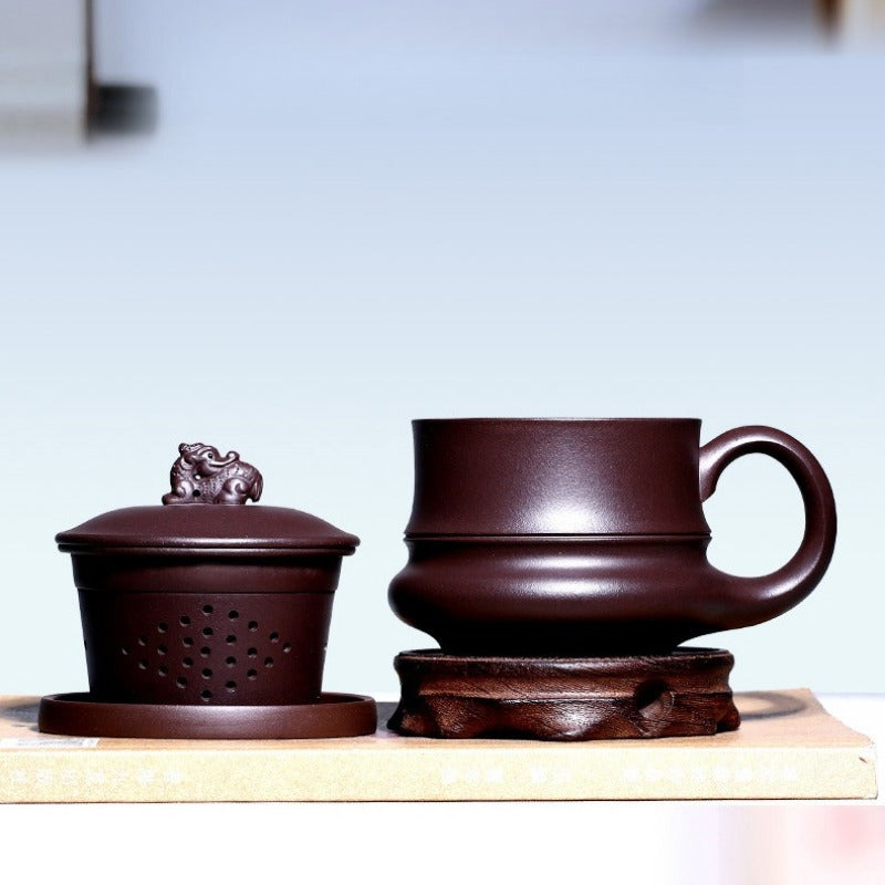 宜兴紫砂手工 [御龙] (带茶滤) 盖杯 (紫泥 - 410ml)