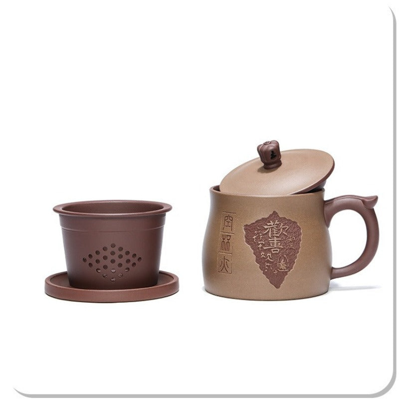 Yixing Zisha Tasse à thé avec filtre [Joy] (Zi Ni / Duan Ni - 460 ml)