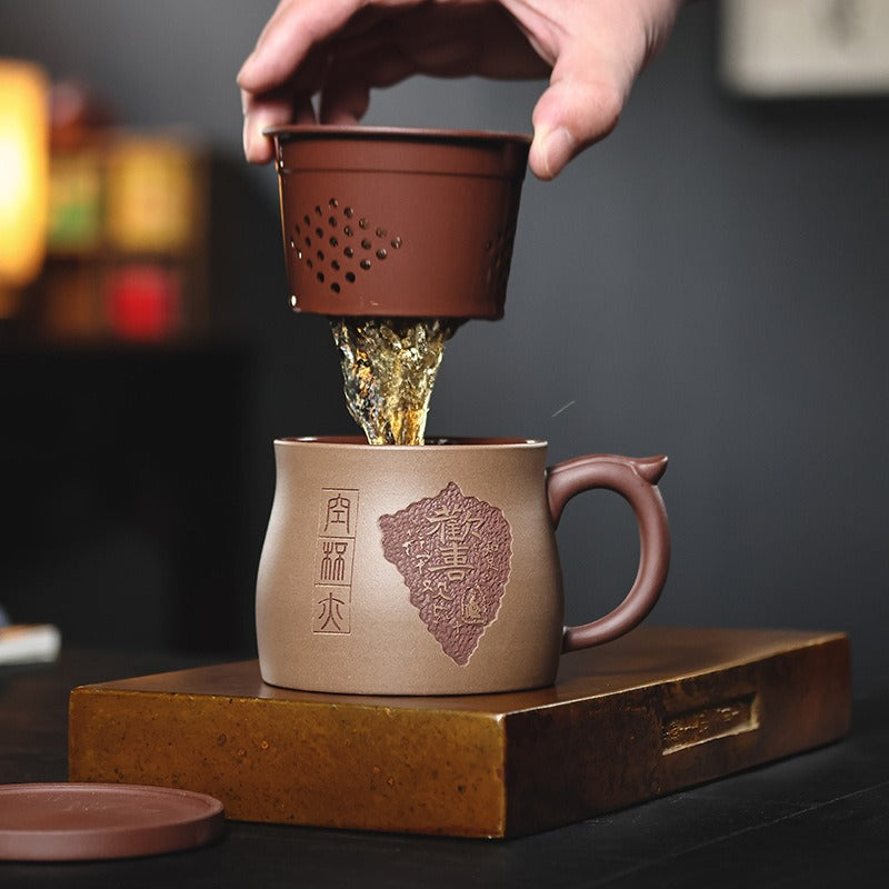 Yixing Zisha Tasse à thé avec filtre [Joy] (Zi Ni / Duan Ni - 460 ml)