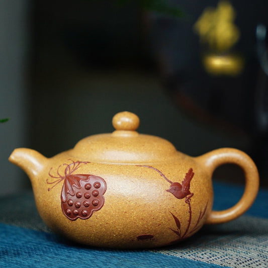 Full Handmade Yixing Zisha Teapot [Lotus Yuan Zhu Pot] (Wucai Lao Duan Ni - 220ml)