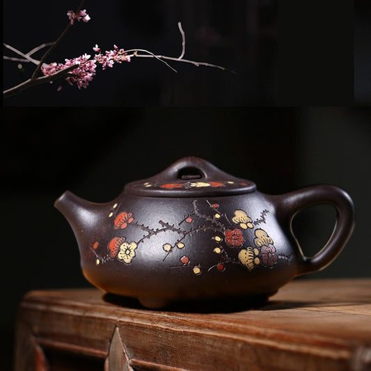 Yixing Zisha Teapot [Plum Blossom Shi Piao 梅花石瓢] (Hei Jin Sha - 220ml)
