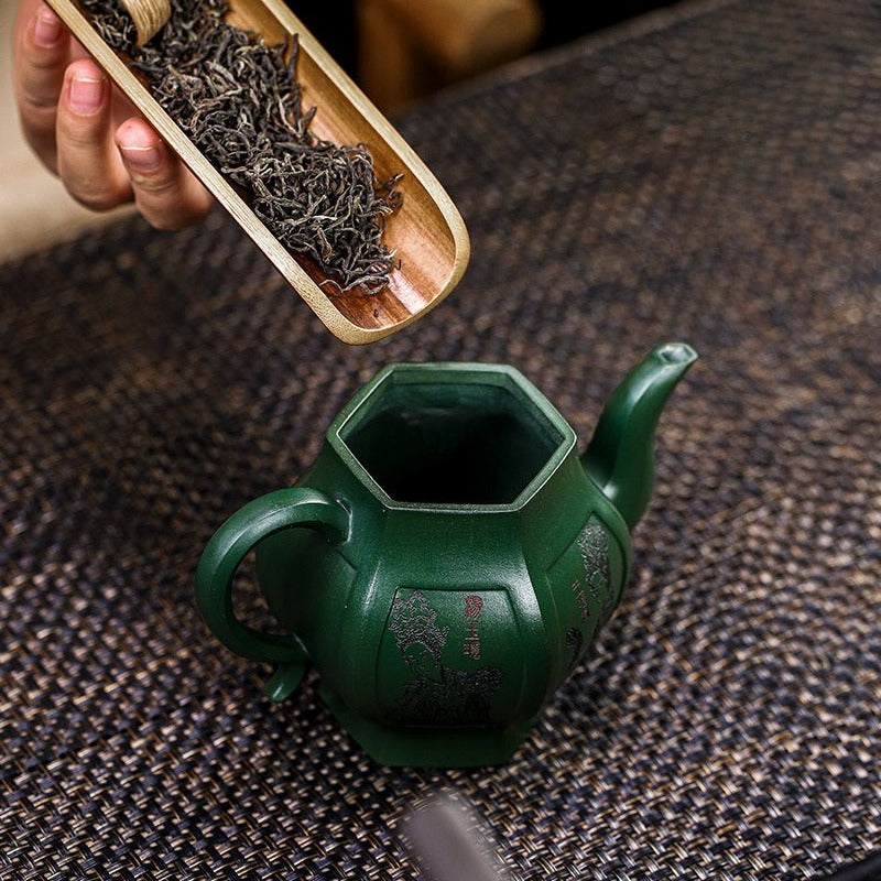 Théière Yixing Zisha entièrement faite à la main [Yitai Wan Qian] (Feicui Lu Ni - 300 ml)