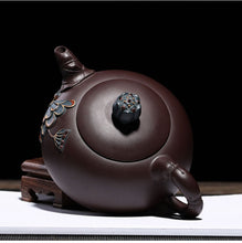 Load image into Gallery viewer, Full Handmade Yixing Zisha Teapot [Lotus Half Moon Pot 莲花半月壶] Embossed Art (Lao Zi Ni - 360ml)
