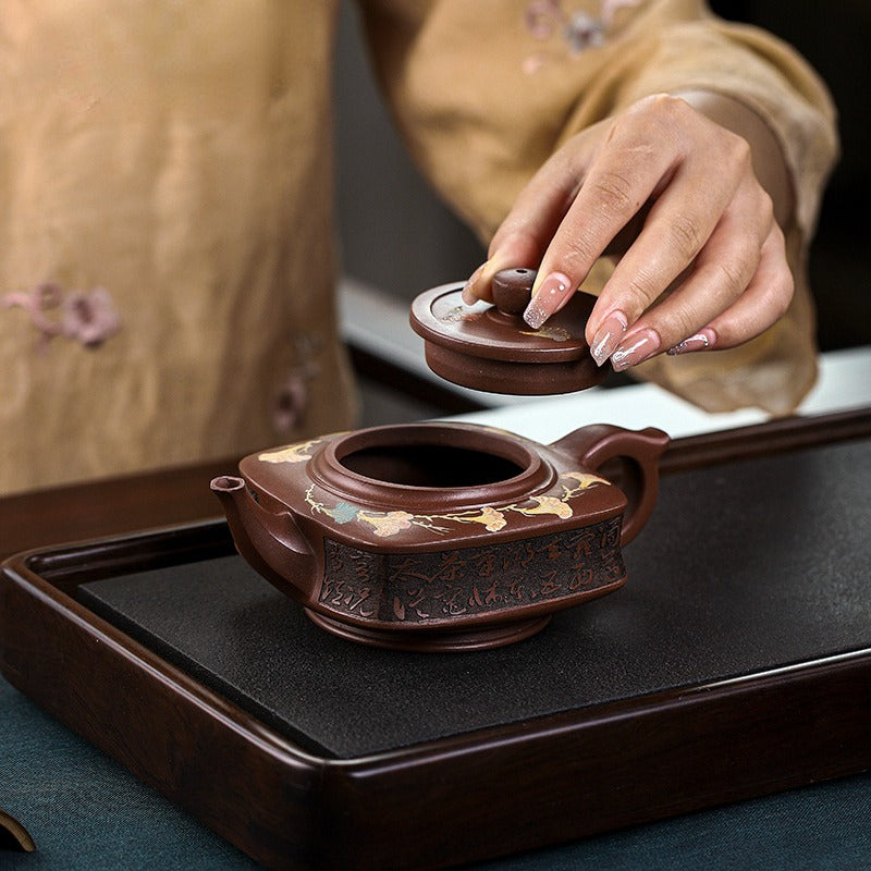 Full Handmade Yixing Zisha Teapot [Sifang Yubi] (Aged Di Cao Qing - 250ml)