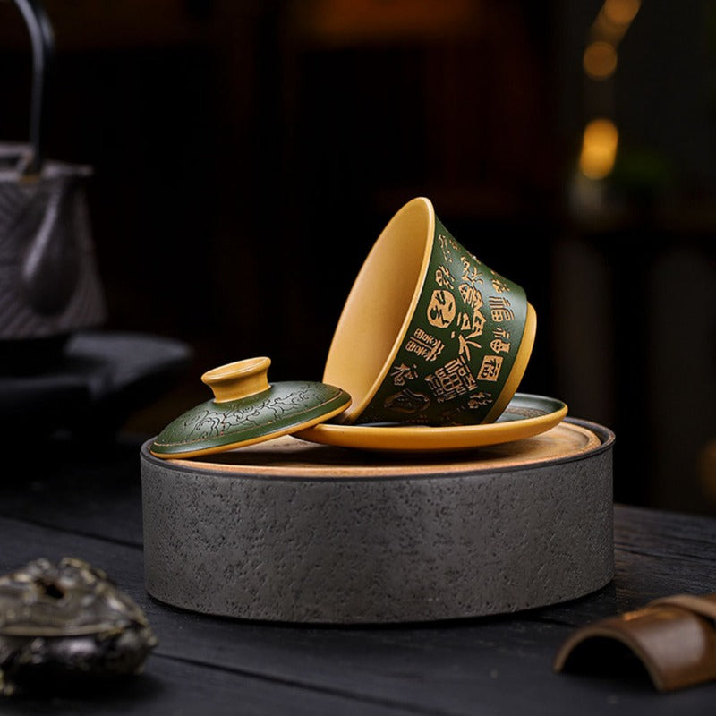 Master Handmade Yixing Zisha Gaiwan [Hundred Blessings] 150ml