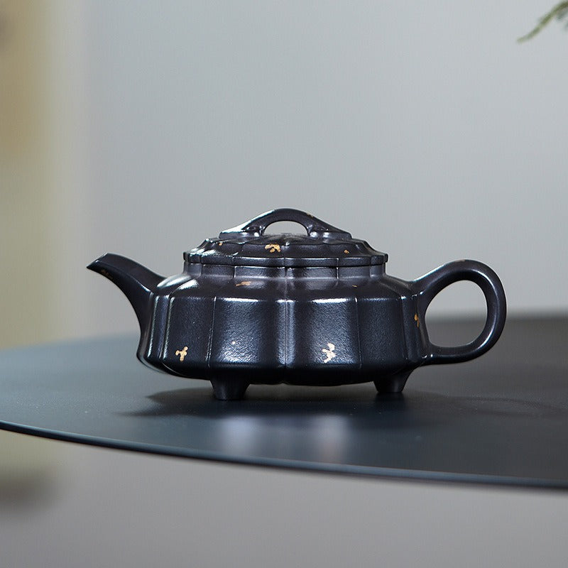 Vollständig handgefertigte Yixing-Zisha-Teekanne [Jinwen Zhou Pan] (Reduzierend gebrannter Zhu Ni - 240 ml)