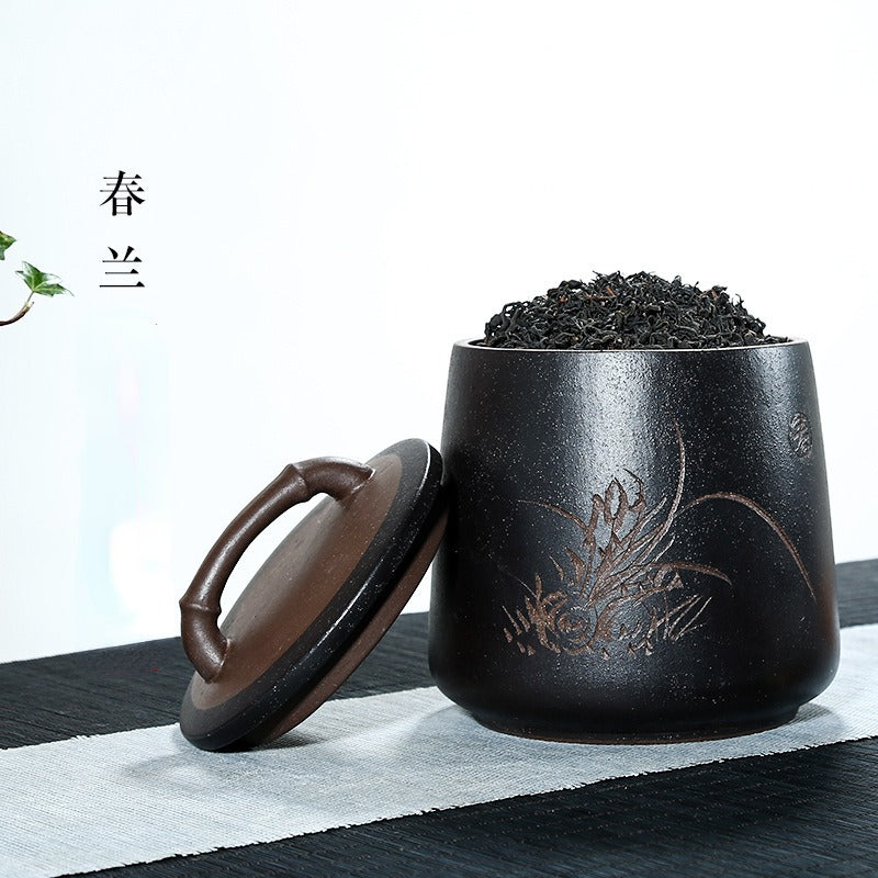 Yixing Zisha Tea Jar Tea Caddy [Four Seasons Shanshui] | 宜兴紫砂茶叶罐 存茶罐 [四季山水]