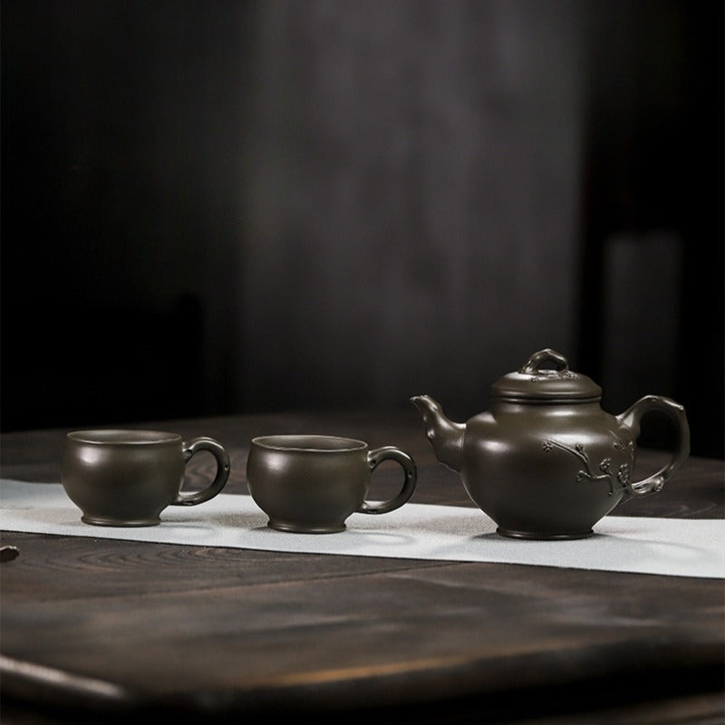 Full Handmade Yixing Zisha Teapot Set [Mei Bao Chun] (Feicui Qing Zi Ni - 320ml)