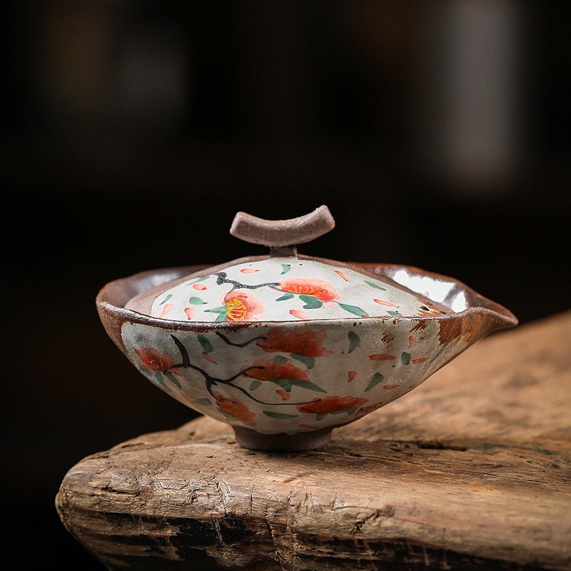 Firewood Fired Hand-painted Floral Ceramic Gaiwan / Fair Cup / Tea Cup - YIQIN TEA HOUSE | yiqinteahouse.com | ceramic teapot, fair cup, gaiwan, tea cup, teapot, teaware