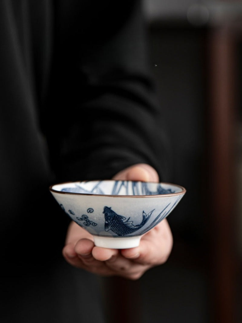 Service à thé cadeau rétro en porcelaine bleue et blanche de 10 pièces, tasses de 70 ml
