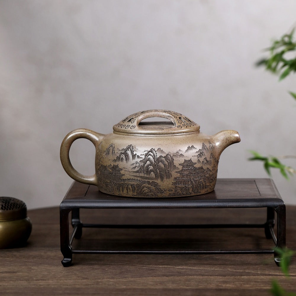 Théière Yixing Zisha [Pot Guanshan Niu Gai] (Cuisson au bois de chauffage Chenxiang Ni - 700 ml)