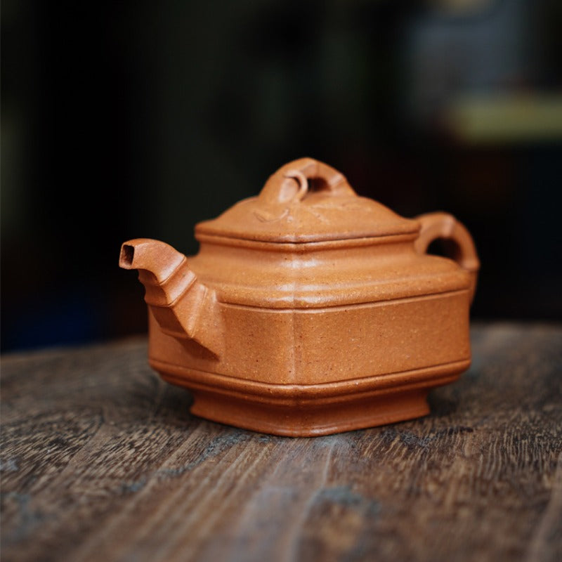 Full Handmade Yixing Zisha Teapot [Sifang Bamboo Pot] (Jiang Po Ni - 200ml)