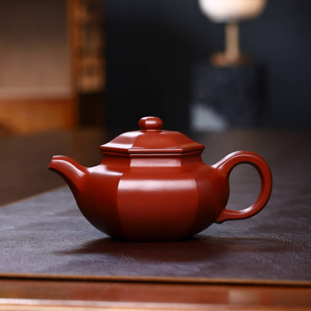 Full Handmade Yixing Zisha Teapot [Liufang Fanggu Pot 六方仿古壶] (Xiao Hong Ni - 280ml)