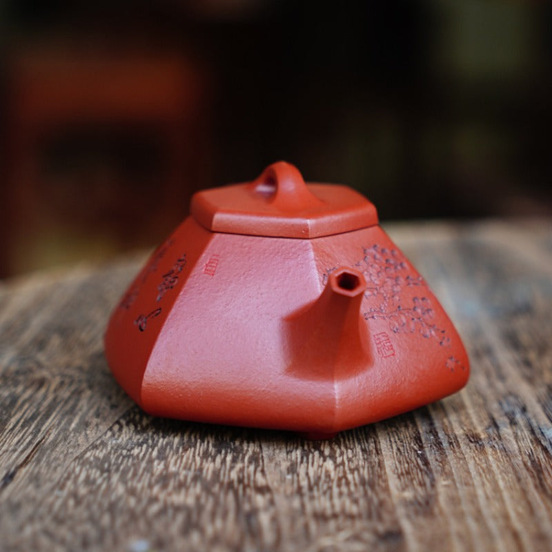 Full Handmade Yixing Zisha Teapot [Liufang Shi Piao Pot] (Zhu Ni - 120ml)