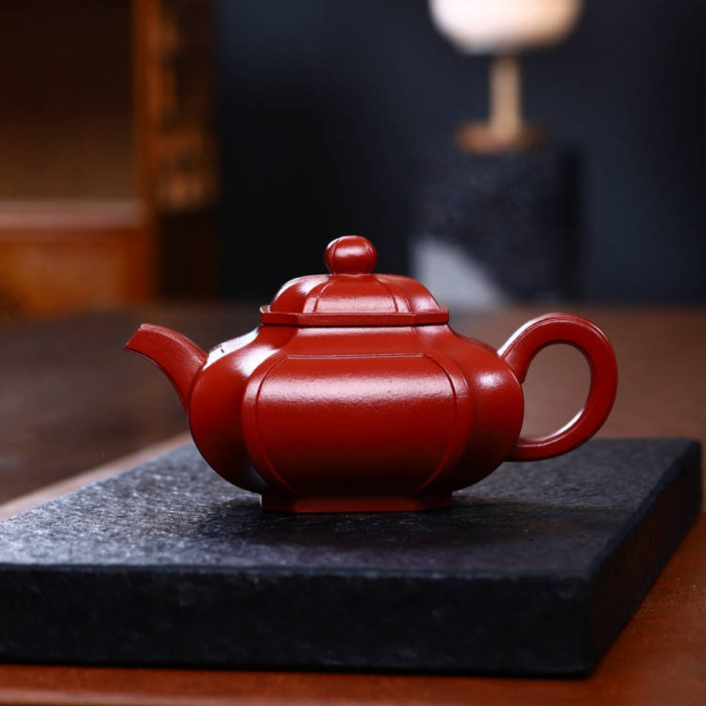 Full Handmade Yixing Zisha Teapot [Sifang Chou Jiao Pot 四方抽角壶] (Dahongpao - 320ml)
