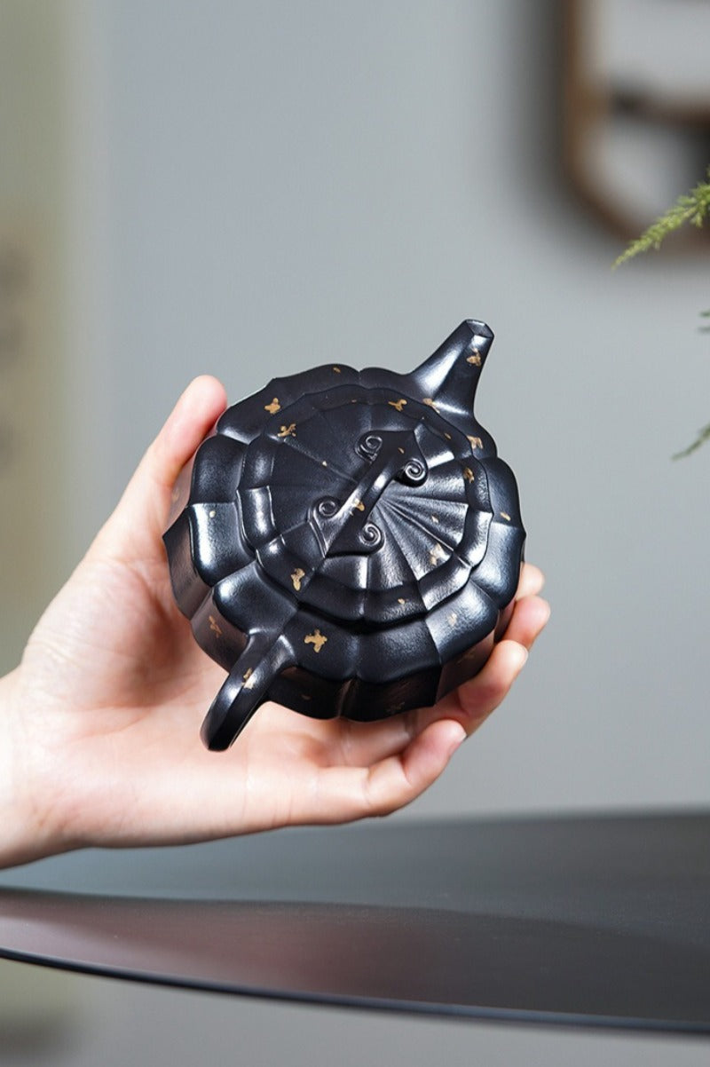 Vollständig handgefertigte Yixing-Zisha-Teekanne [Jinwen Zhou Pan] (Reduzierend gebrannter Zhu Ni - 240 ml)