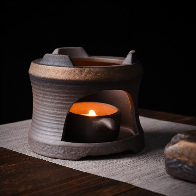 Retro Gilded Coarse Ceramic Candle Burner Tea Warmer [Whorl] | 复古鎏金 粗陶 蜡烛炉 温茶炉 [螺纹]