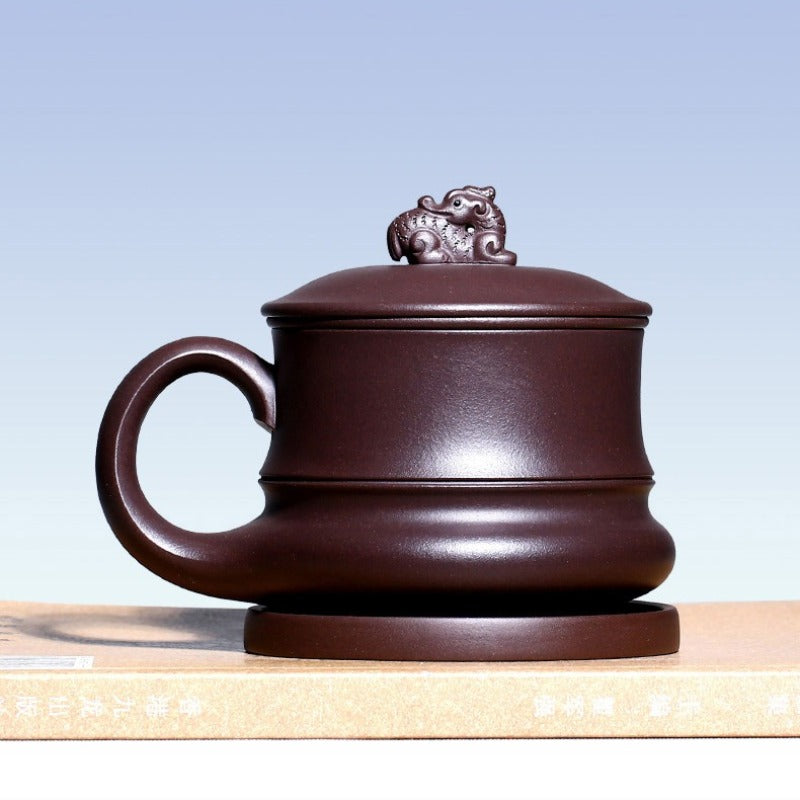 宜兴紫砂手工 [御龙] (带茶滤) 盖杯 (紫泥 - 410ml)