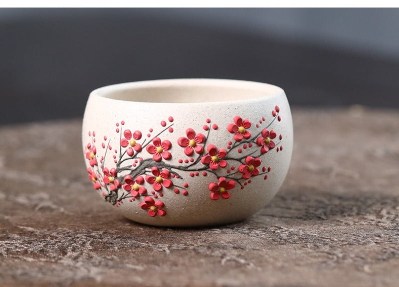 Handmade Yixing Zisha Master Tea Cup [Plum Blossom / Magnolia] 90ml