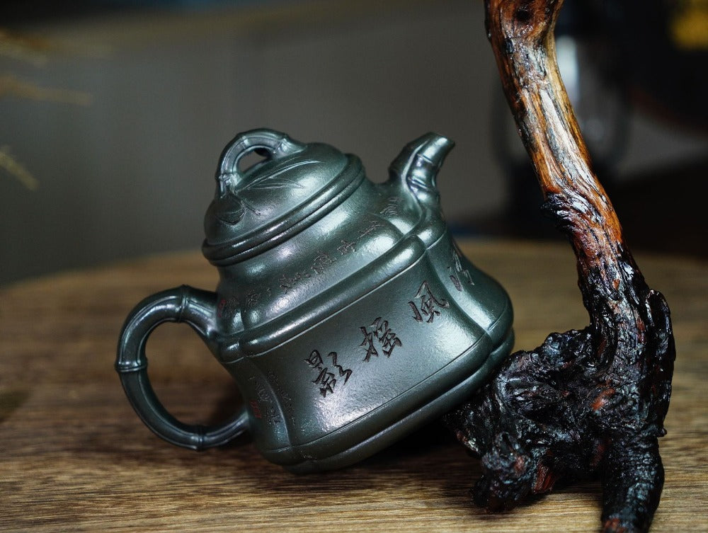 Full Handmade Yixing Zisha Teapot [Bamboo Pot] (Long Bei Qing - 320ml) (Rare Clay Type / Last Piece) - YIQIN TEA HOUSE | yiqinteahouse.com | >300ml, full handmade zisha teapot, teapot, teaware