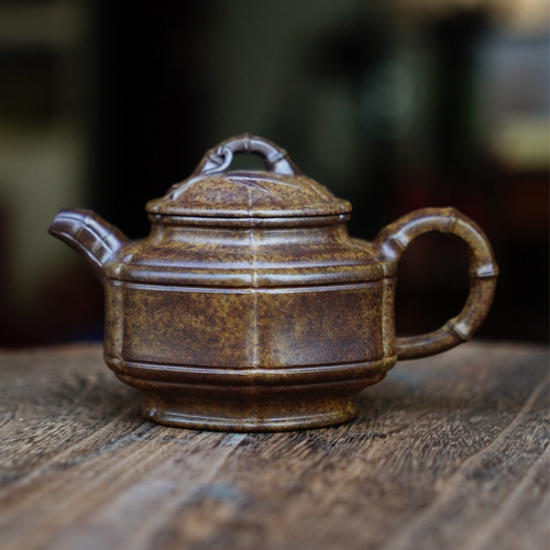 Théière Yixing Zisha entièrement faite à la main [Pot Liufang Zhu Gu] (Qing Duan Ni Fired - 200 ml)