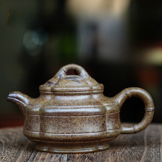 Full Handmade Yixing Zisha Teapot [Sifang Zhu Gu Pot] (Qing Duan Ni Firewood Fired - 160ml)
