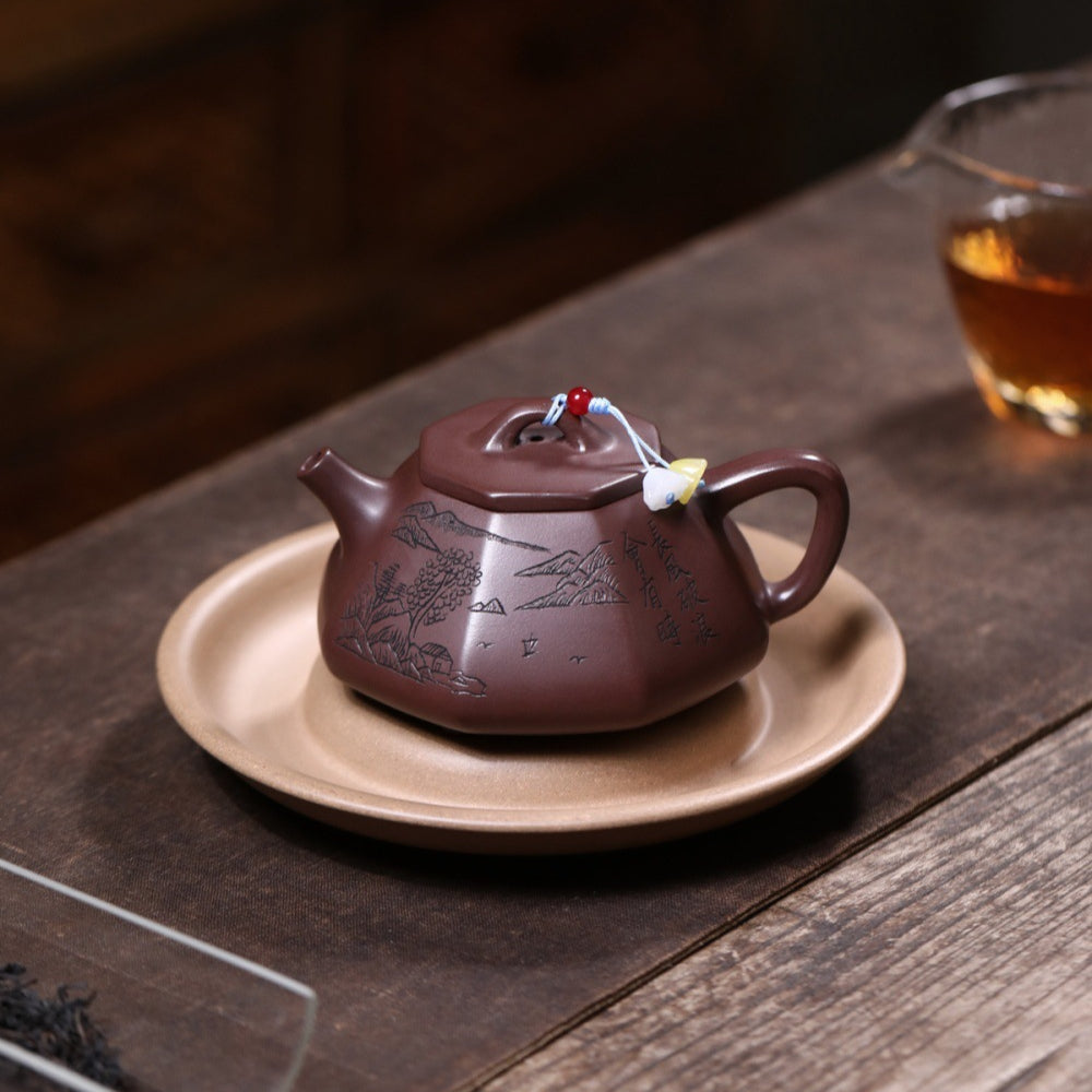宜兴紫砂茶壶[八方山水石瓢] (紫泥- 200ml)