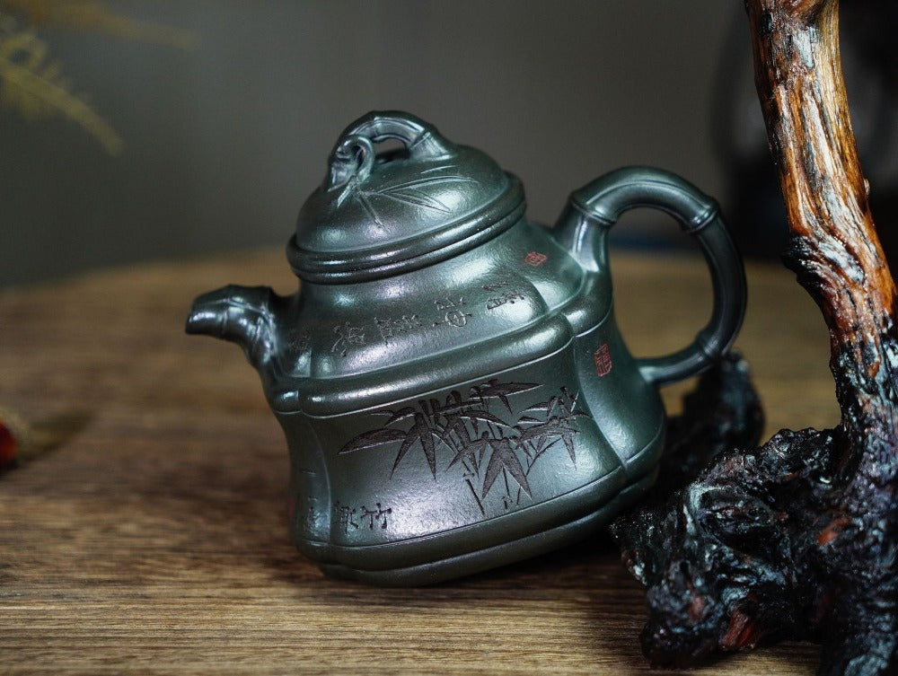 Full Handmade Yixing Zisha Teapot [Bamboo Pot] (Long Bei Qing - 320ml) (Rare Clay Type / Last Piece) - YIQIN TEA HOUSE | yiqinteahouse.com | >300ml, full handmade zisha teapot, teapot, teaware