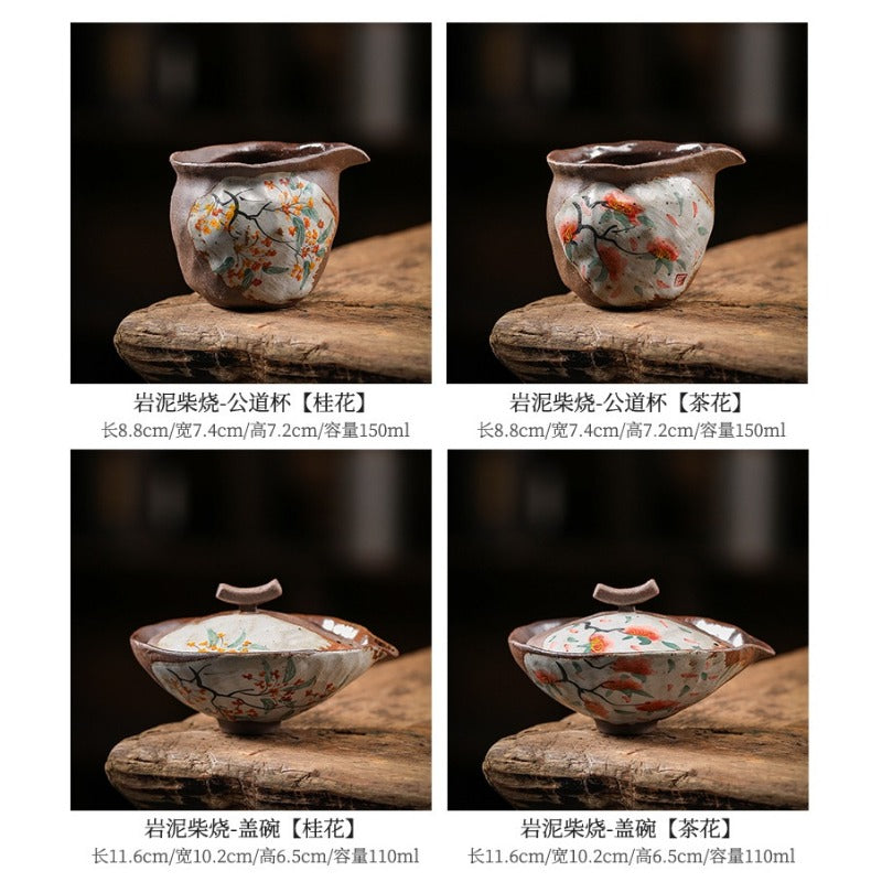 Firewood Fired Hand-painted Floral Ceramic Gaiwan / Fair Cup / Tea Cup - YIQIN TEA HOUSE | yiqinteahouse.com | ceramic teapot, fair cup, gaiwan, tea cup, teapot, teaware