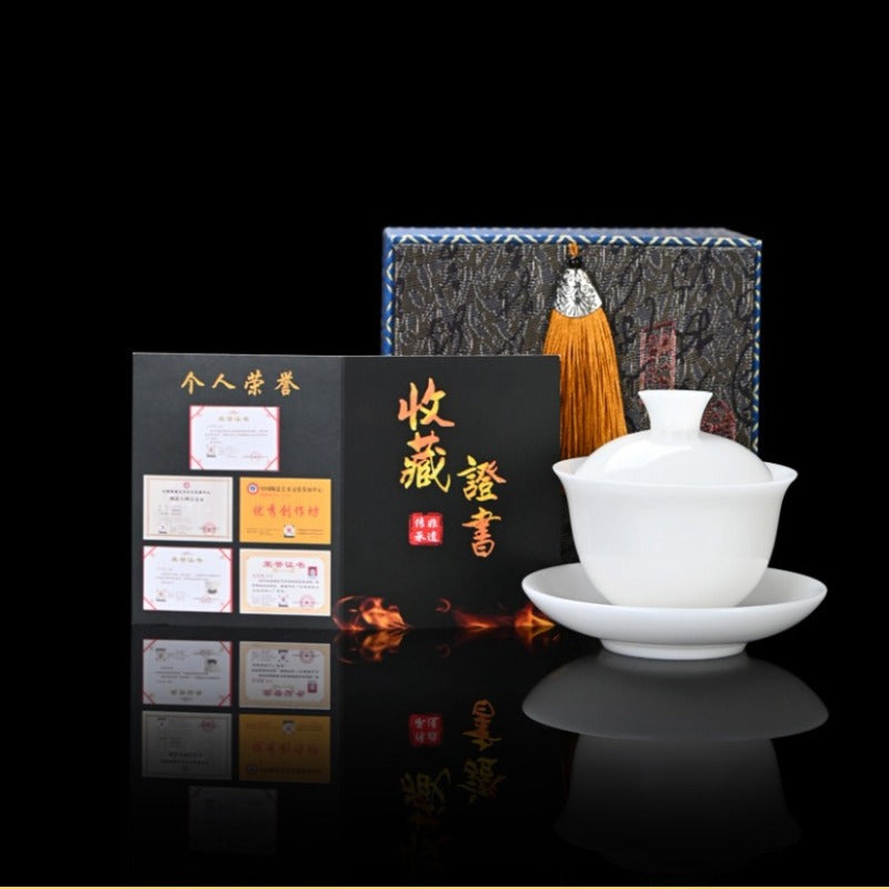 Ice Jade White Porcelain Unglazed Thin Walled Sancai Gaiwan [Ingot] 120/150/230ml