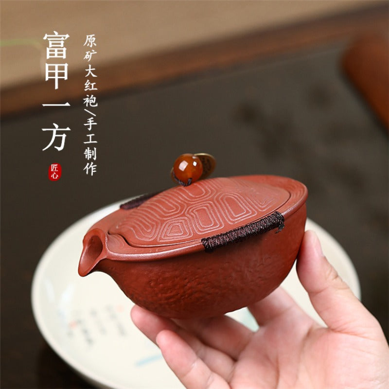 Handmade Yixing Purple Clay Gaiwan [Wealthy] | 手工宜兴紫砂手抓壶/盖碗 原矿大红袍 [富甲一方]