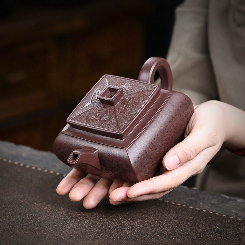 Théière Yixing Zisha entièrement faite à la main [Sifang Jun Zheng] (Tian Qing Zi Ni - 500 ml)