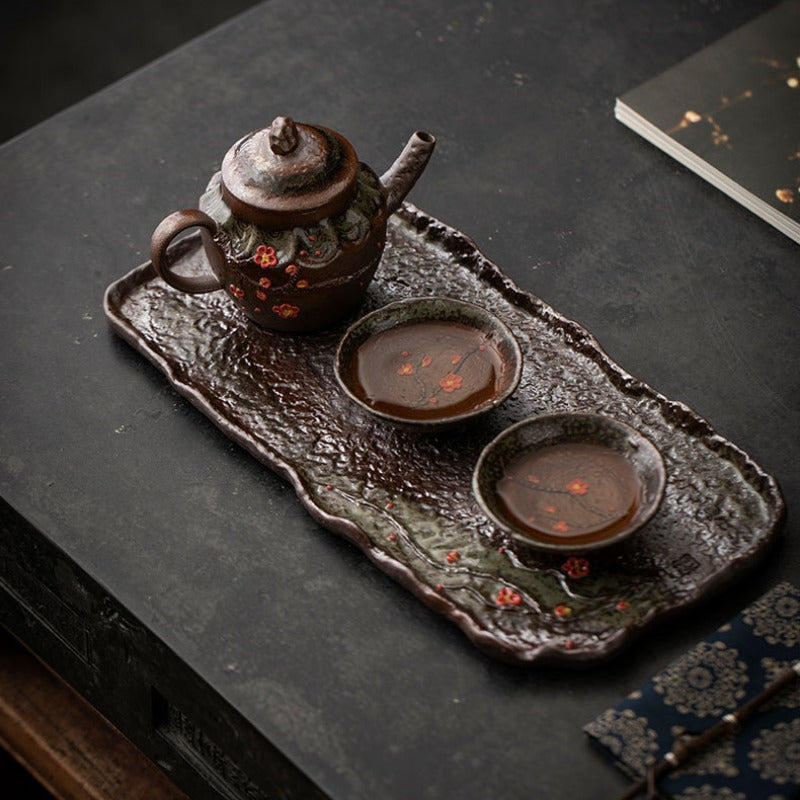 Retro Ceramic  [Embossed Plum Blossom] Tea Tray