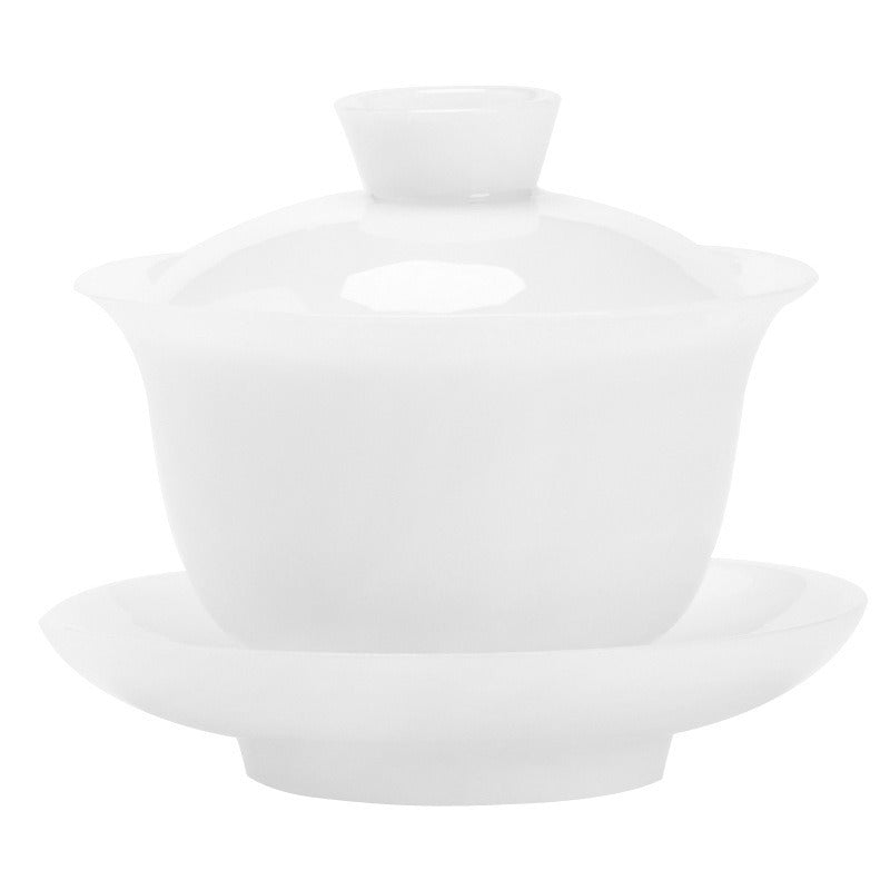 Ice Jade White Porcelain Glazed Thin Walled Sancai Gaiwan [Ingot] 120/150/200ml