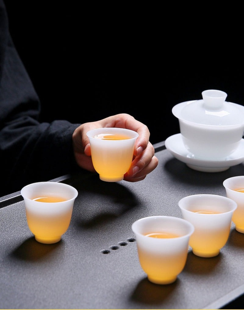 Ice Jade White Porcelain Glazed Thin Walled Sancai Gaiwan [Ingot] 120/150/200ml